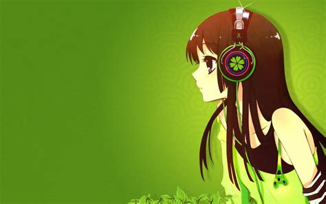 Headphones Green K On Akiyama Mio Anime Simple Background