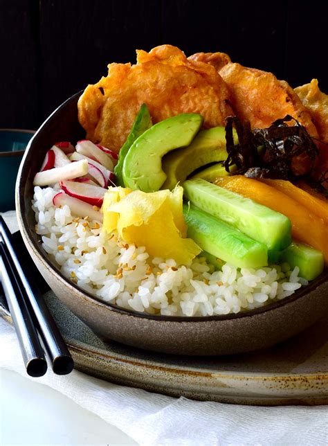 Vegan Sushi Bowls with Yam Tempura | Cilantro and Citronella