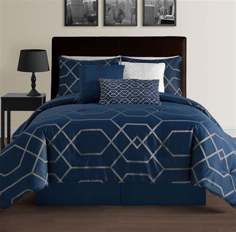 Outfit your bedroom in pieces fit for a king with hues of blue, taupe and brown. Hampton Navy Blue QUEEN Size Bed 7pc Jacquard Grey ...