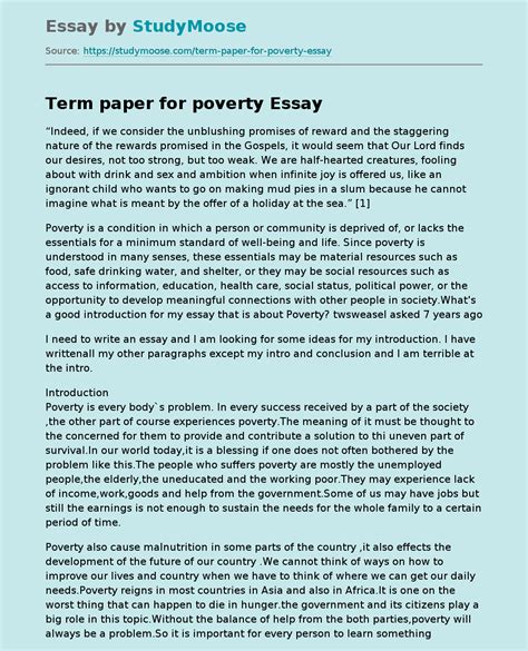 Term Paper For Poverty Free Essay Example