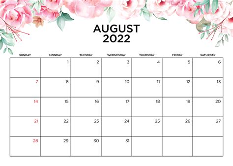 Printable August 2022 Calendar Get Your Favorite Planner