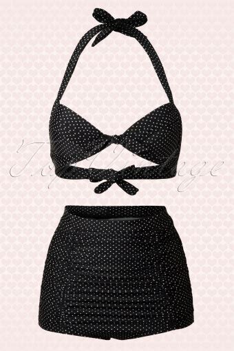 50s marilyn poolside bikini bottom in black white polkadot