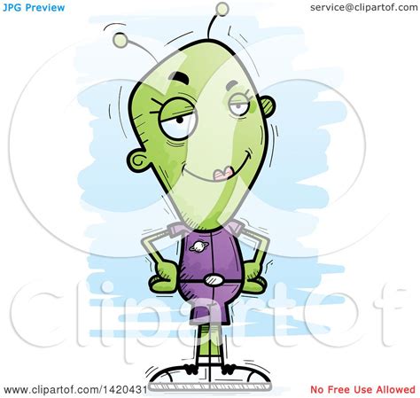 Clipart Of A Cartoon Doodled Confident Female Alien