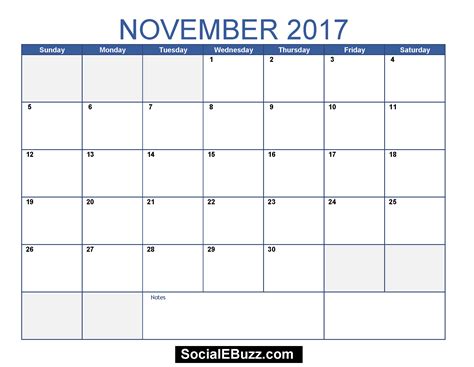 2017 November Calendar November 2017 Calendar