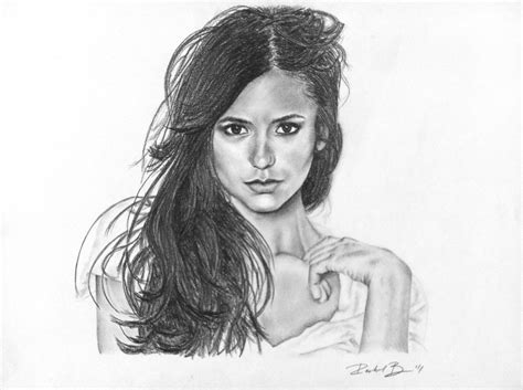 Nina Dobrev Drawing Pencil Sketch Colorful Realistic Art Images