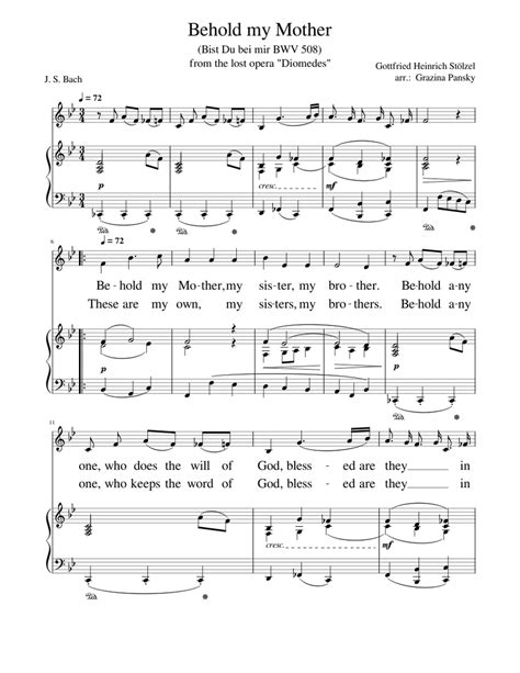 Behold My Mother Johann Sebastian Bach Bwv 508 Sheet Music For Piano