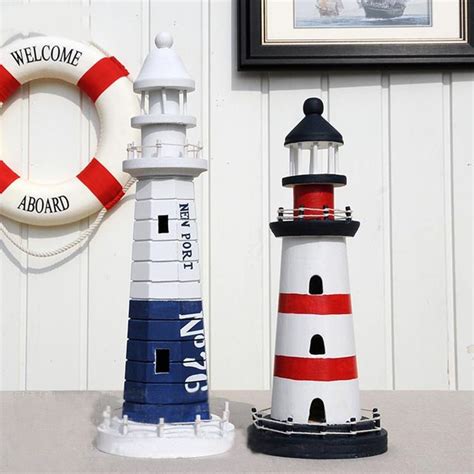 Mediterranean Style Creative Big Size Wooden Lighthouse Model Handmade