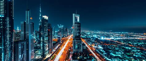 Download 2560x1080 Wallpaper Dubai City Buildings Cityscape Night