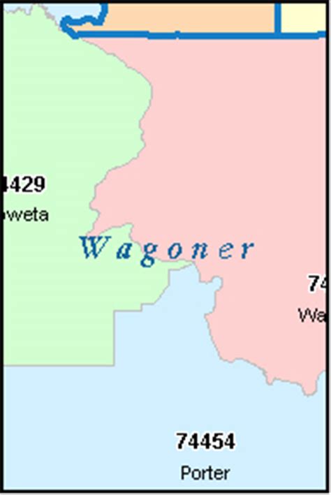 A city can have a single or multiple zip codes assigned to it, and zip codes can also overlap betwe. WAGONER County, Oklahoma Digital ZIP Code Map