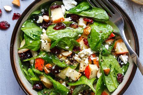 Spinach salad can make a great vegetarian meal as well as a perfect home for a nice piece of meat. Apple Feta Spinach Salad | Spinach salad recipes, Salad ...