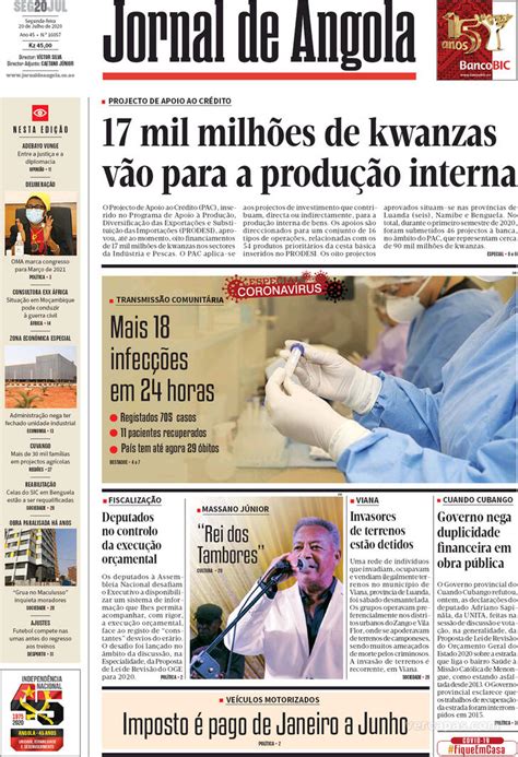 Capa Jornal De Angola De 2020 07 20