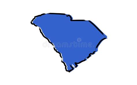 Stylized Blue Sketch Map Of South Carolina Stock Vector Illustration