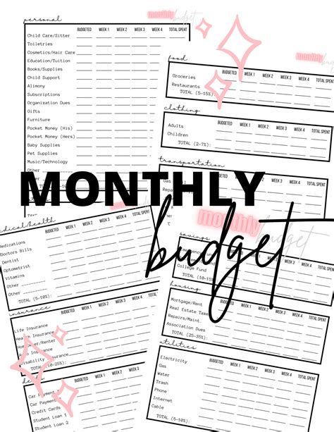 Monthly Budget Worksheet Simple Household Budget Printable Finance