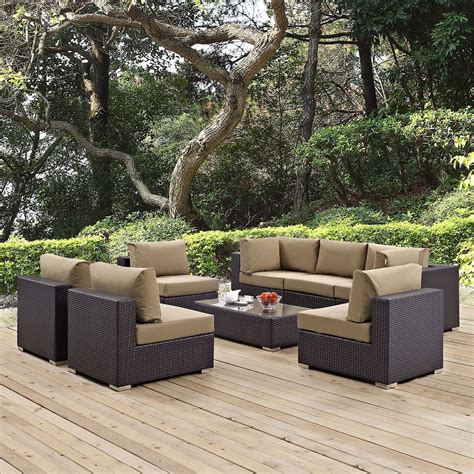 Convene 8 Piece Outdoor Patio Sectional Set In Espresso Mocha Outdoor