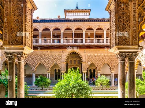 Moorish Architecture Of Beautiful Castle Called Real Alcazar In Seville