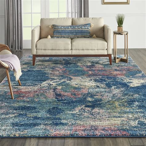 Nourison Fusion Low Pile Shag Abstract Blue Multi Colored Area Rug