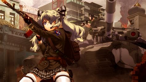 Wallpaper Gun Anime Girls Weapon Tank Skirt Original Characters