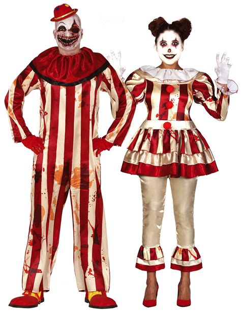 Horrorclown Paarkostüm Für Erwachsene Halloween Kostüm Rot Beige