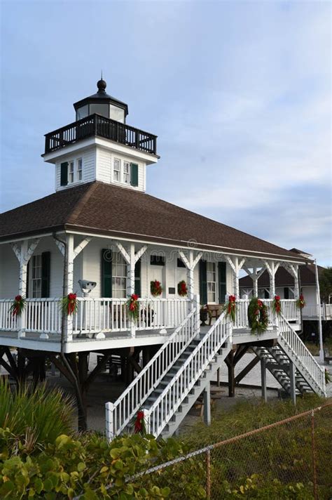 Port Boca Grande Lighthouse With Christmas Decorations Stock Photo