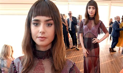 Lily Collins Debuts An Edgy Fringe In A Semi Sheer Dress Daily Mail