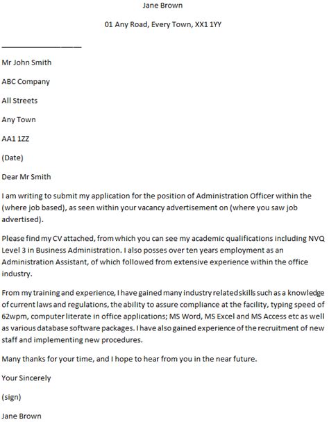 Administration Officer Cover Letter Example Learnist Org