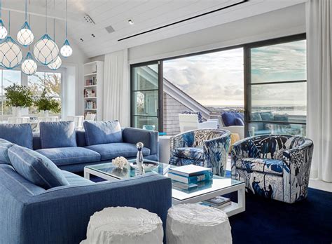 Beautiful Blue Living Room Decor With Blue Floral Armchairs And Blue