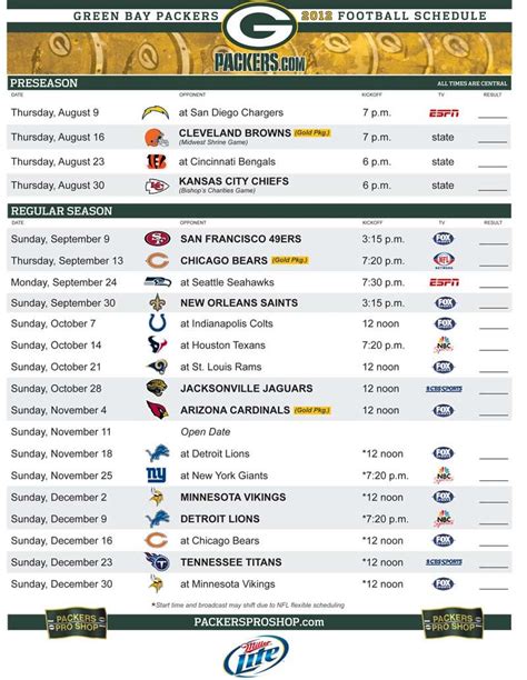 Green Bay Packers Printable Schedule 2022 23 Printable Word Calendar