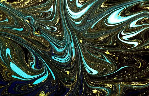 Abstract Background Blue Marble With Gold Glitter Veins Fake Stone