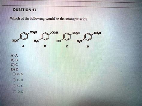 Solved Which Of The Following Would Be The Strongest Acid Ch3cooh