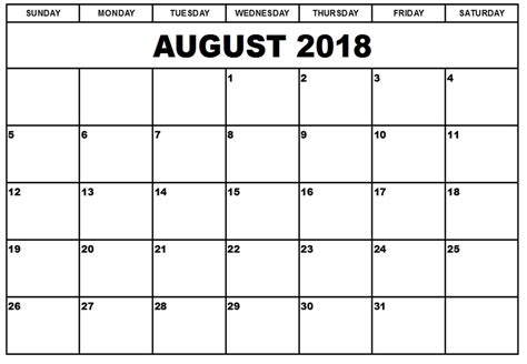 The August Calendar Is Shown In Black And White