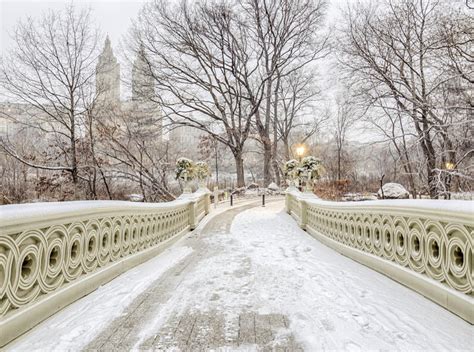 Bow Bridge Central Park During Snow Storm Stock Image Image Of Arch