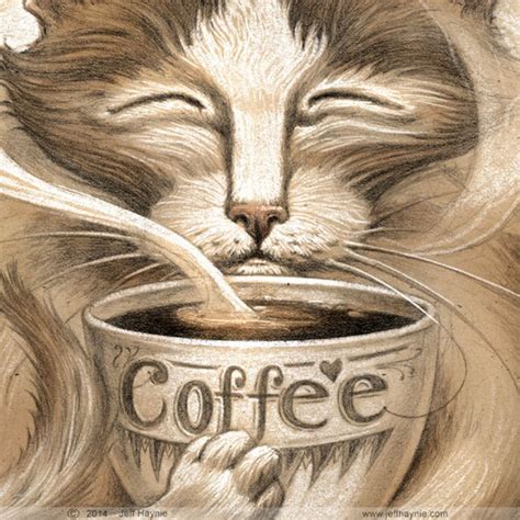Coffee Cat 8 X 10 Print Cat Art Print Coffee Cat Etsy