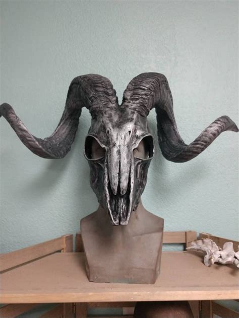 Metallic Black Ram Skull Mask Smm With Large Ram Horns Etsy