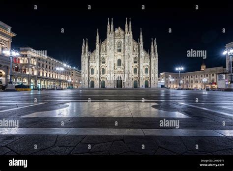 Duomo Cathedral By Night Piazza Del Duomo Milan Lombardy Italy