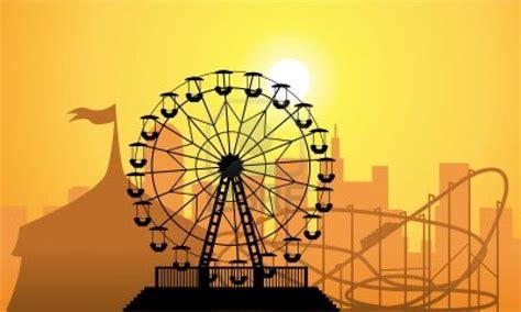 Silhouettes Of A City And Amusement Park With Circus Ferris Wheel And