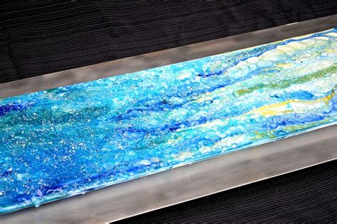 Waterfall Modern Fused Glass Wall Hanging Art On Stainless