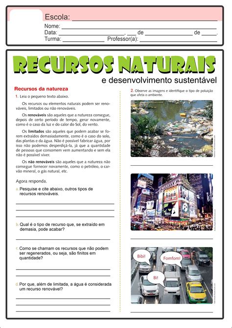 Atividades Sobre Recursos Naturais 4 Ano