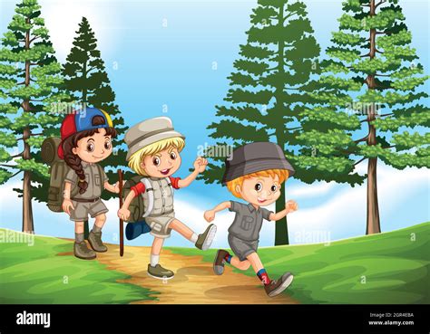 Group Of Children Hiking In The Park Stock Vector Image And Art Alamy