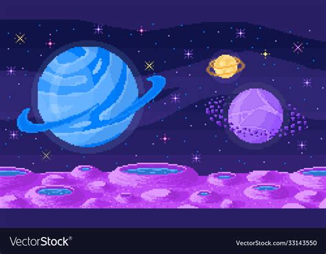 Space Planet In Pixel Art Pixelated Landscape Vector Image