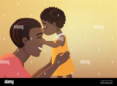 Lindo Negro Niña Africana Americana Niña Besos Su Padre Feliz Papá