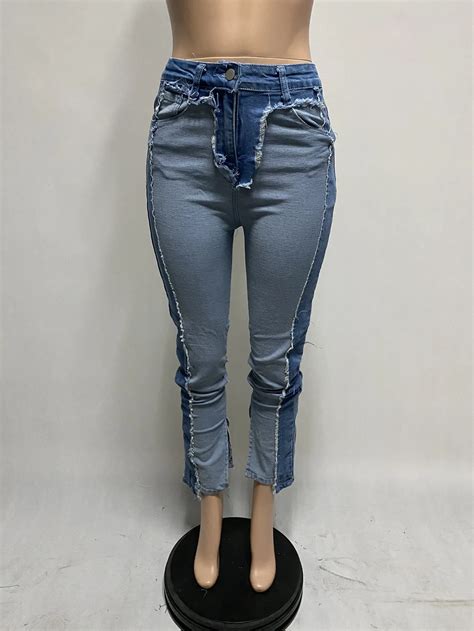 women s 2021 stacked jeans custom reversed high waisted bell bottom slim pencil jeans pantalones