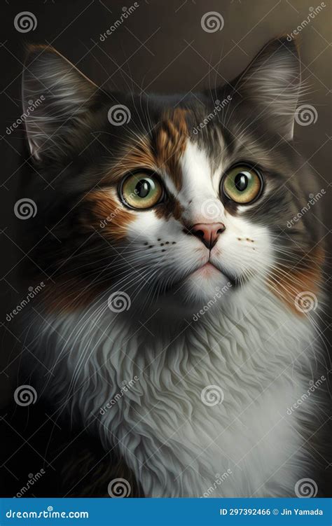 Portrait Of A Beautiful Tortoiseshell Cat With Green Eyes Stock