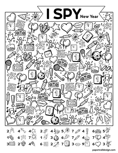 Free Printable New Year I Spy Activity Paper Trail Design