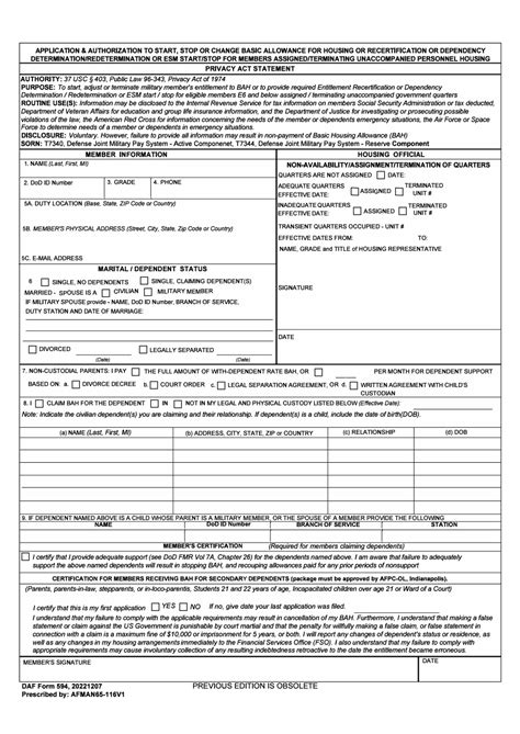Daf Form 594 Fill Out Sign Online And Download Fillable Pdf