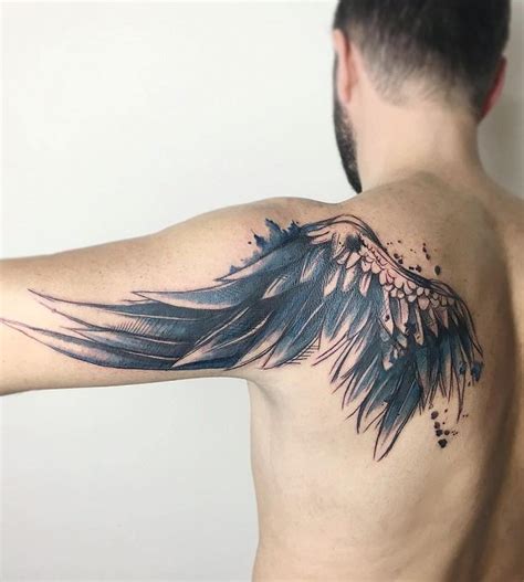 Shoulder Watercolor Wing Tattoo Blurmark