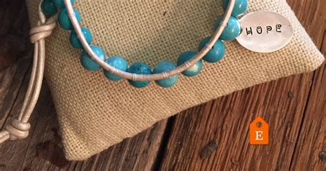 Leather And Beaded Bracelet Turquoise Stones And Cream