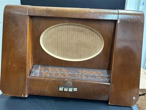 Vintage 1950s Hmv Model 1123 Mwlw Tube Valve Wooden Large Radio
