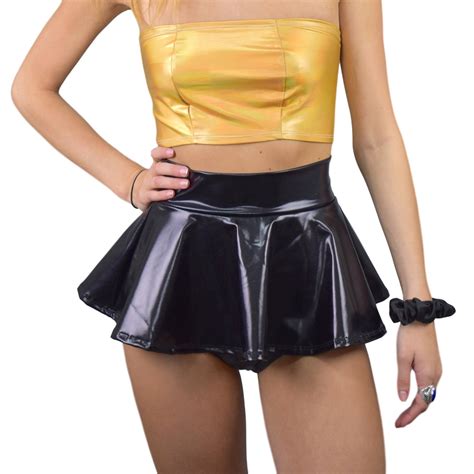 Black Metallic Mini Rave Skirt From Peridot Clothing Full Circle High