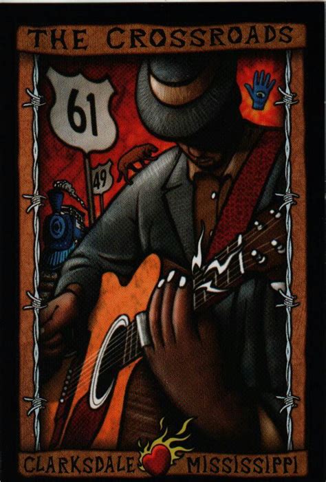I Went Down To The Crossroads Music Poster Folk Art Painting Blue Art