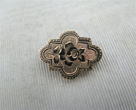 A630 Lovely Vintage Small 9k Yellow Gold Brooch Pin With Rose Ornament